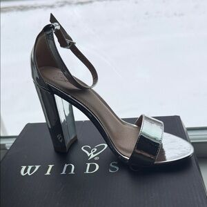 Windsor Shiny Silver Ankle Strap Heels